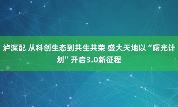 泸深配 从科创生态到共生共荣 盛大天地以“曙光计划”开启3.0新征程