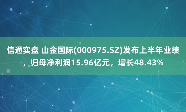信通实盘 山金国际(000975.SZ)发布上半年业绩，归母净利润15.96亿元，增长48.43%